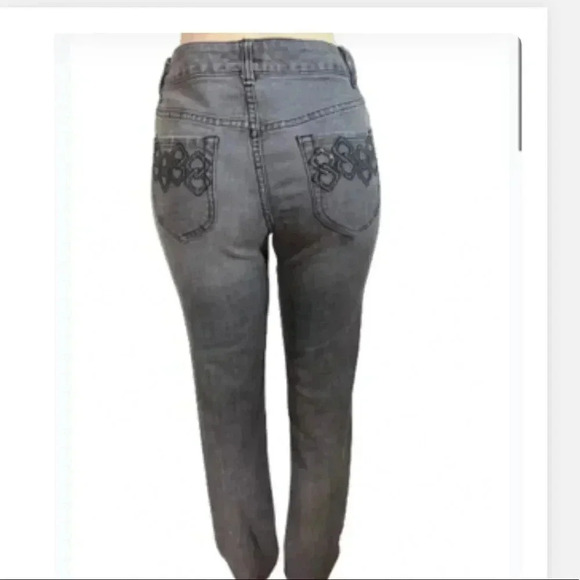 CHICOS PLATINUM GRAY STRAIGHT JEANS GEOMETRIC PRINT POCKETS SIZE 0 - Picture 5 of 12